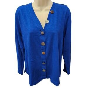 Delia cobalt mixed button accent blouse PM PETITE M Career cotton long sleeve